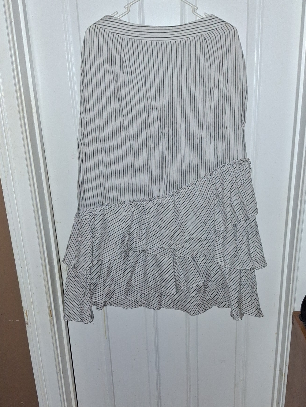 ANTONIO MELANI Black and White Striped Tiered Midi Skirt